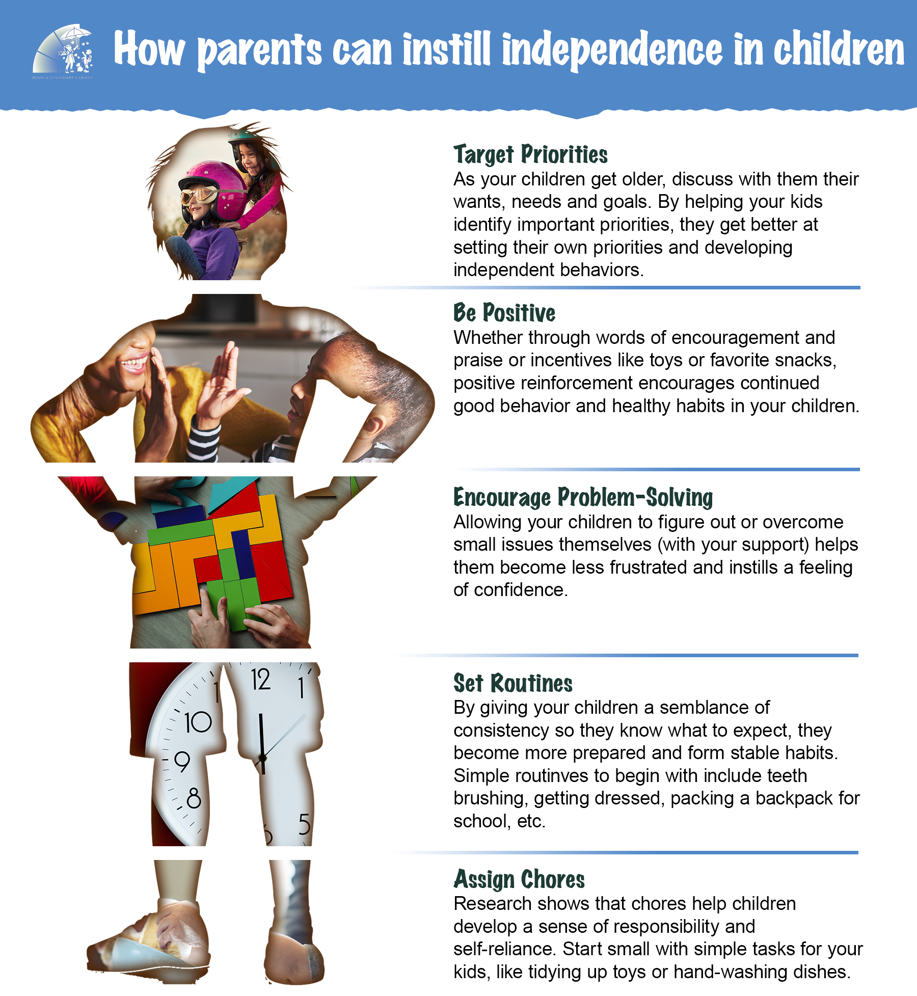 Tips from PALS Praise & Leadership Schools for how parents can teach children to be more independent